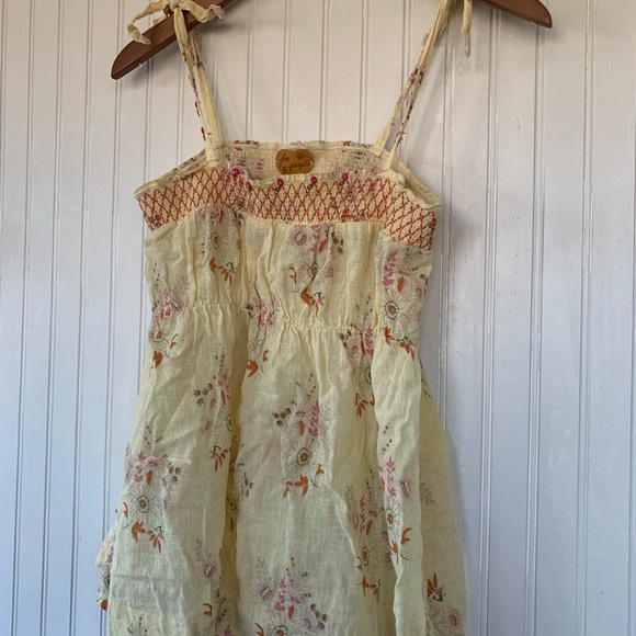 Free People Boho Pastel Butter Yellow Floral Tie Tank Top - Picture 6 of 8